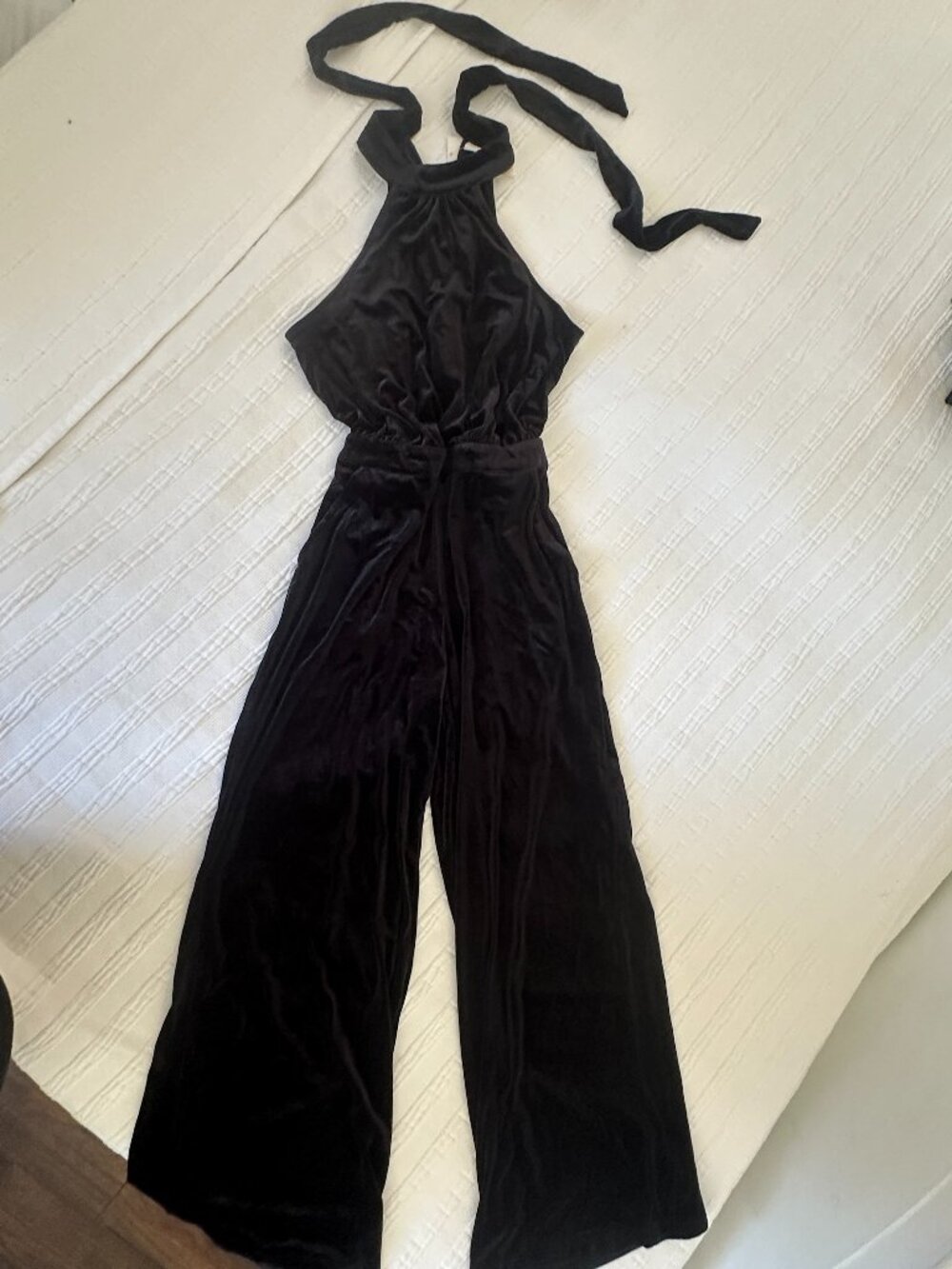 A New Day Black Velvet Halter Wide Leg Jumpsuit XS NWT